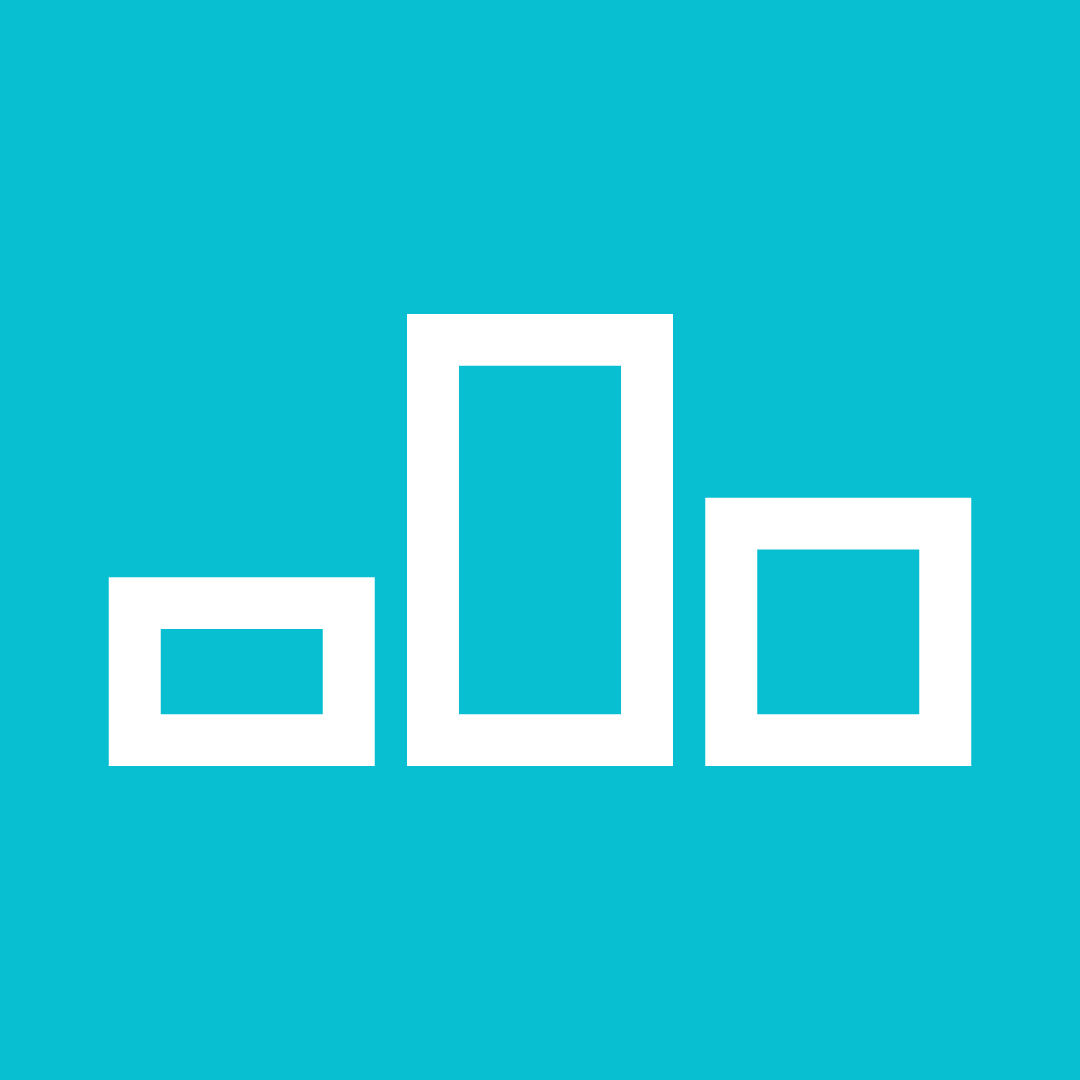 White outline icon of a three-tiered winners podium on a blue background.